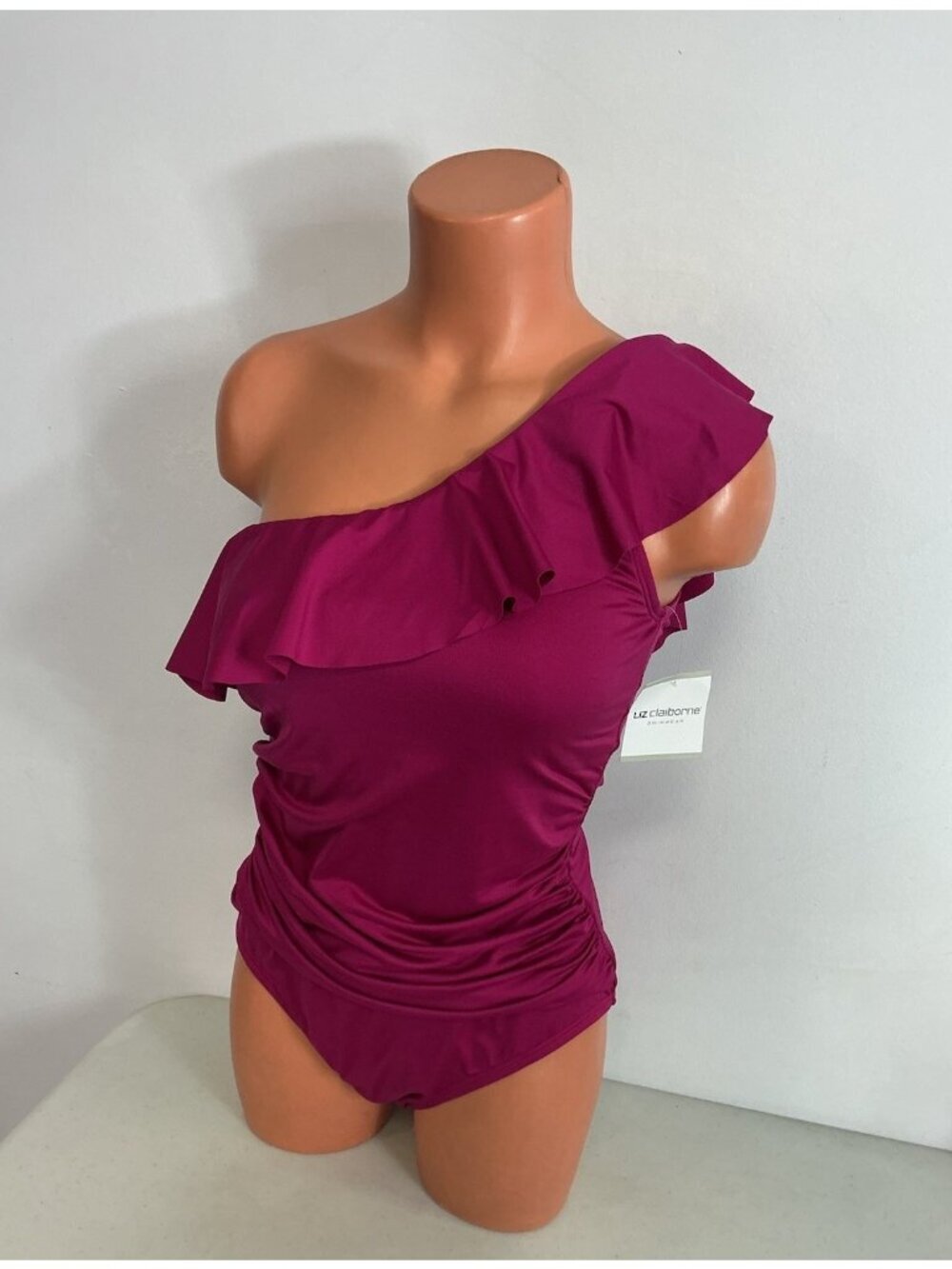 Liz Claiborne Swimsuit Ruffle One Shoulder Womens 10 NEW $89